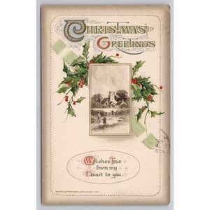 1912 John Winsch Christmas Postcard Church Scene Posted Blooming Glen PA Stamp